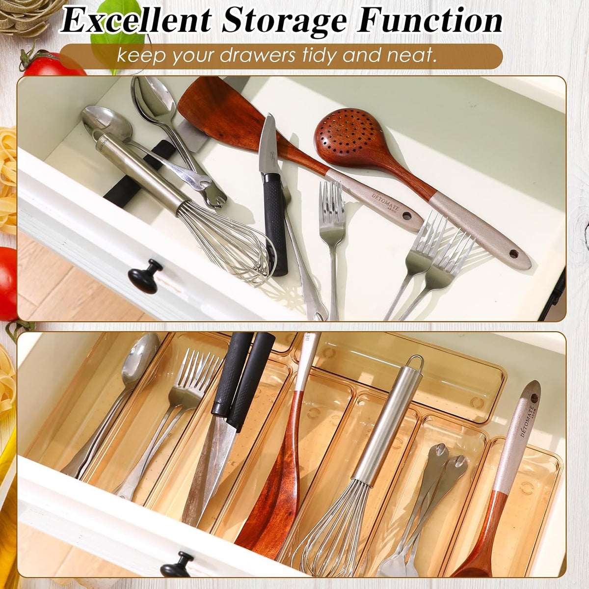 12 Pcs Plastic Drawer Organizers, Silverware Tray, 9 x 3 x 2, Clear