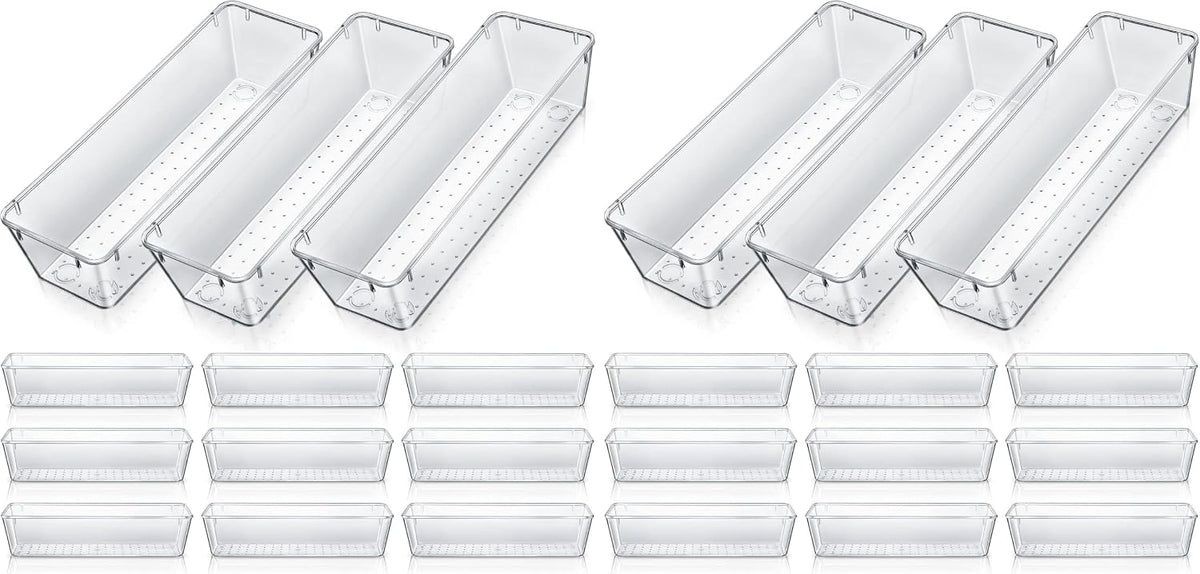 12 Pcs Plastic Drawer Organizers, Silverware Tray, 9 x 3 x 2, Clear