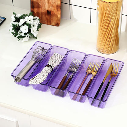 12 Pcs Plastic Drawer Organizers, Silverware Tray, 9 x 3 x 2, Clear