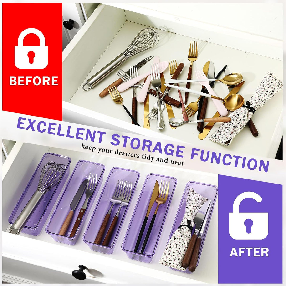 12 Pcs Plastic Drawer Organizers, Silverware Tray, 9 x 3 x 2, Clear