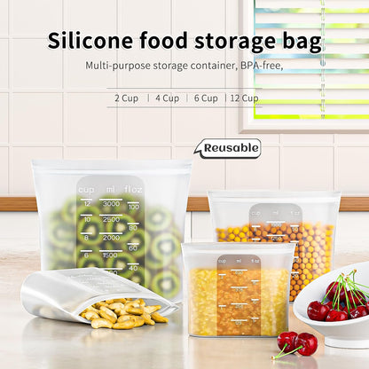 Premium Silicone Reusable Food Storage Bags,4 Pack