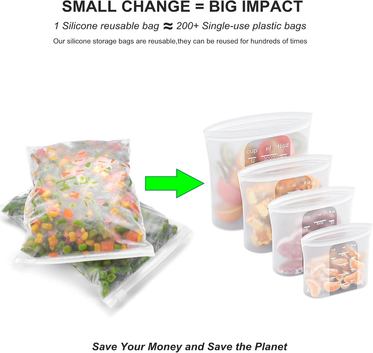 Premium Silicone Reusable Food Storage Bags,4 Pack