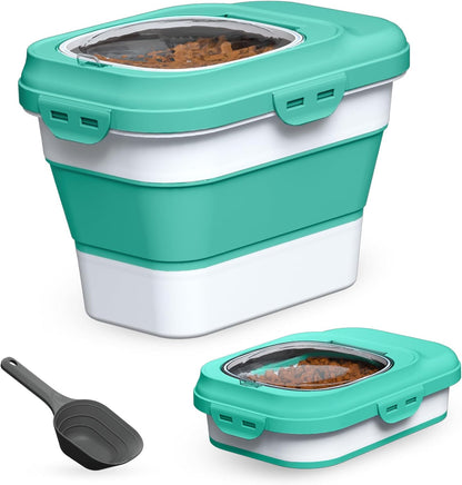 Dog Food Storage Container Small, 10-13lbs Collapsible Dog Cat Food Containers with Airtight Clear Flip-top and Pet Food Scoop, Pet Food Storage Container Bin for Dog Cat Bird Other Pets Grey