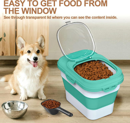 Dog Food Storage Container Small, 10-13lbs Collapsible Dog Cat Food Containers with Airtight Clear Flip-top and Pet Food Scoop, Pet Food Storage Container Bin for Dog Cat Bird Other Pets Grey