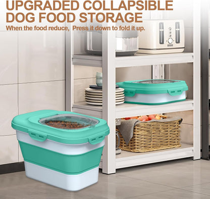 Dog Food Storage Container Small, 10-13lbs Collapsible Dog Cat Food Containers with Airtight Clear Flip-top and Pet Food Scoop, Pet Food Storage Container Bin for Dog Cat Bird Other Pets Grey