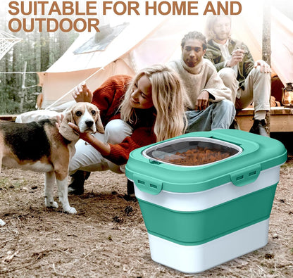Dog Food Storage Container Small, 10-13lbs Collapsible Dog Cat Food Containers with Airtight Clear Flip-top and Pet Food Scoop, Pet Food Storage Container Bin for Dog Cat Bird Other Pets Grey