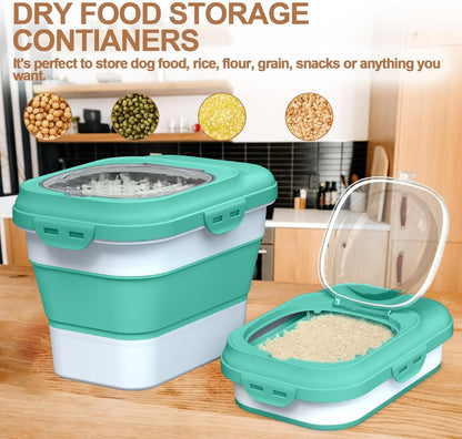 Dog Food Storage Container Small, 10-13lbs Collapsible Dog Cat Food Containers with Airtight Clear Flip-top and Pet Food Scoop, Pet Food Storage Container Bin for Dog Cat Bird Other Pets Grey