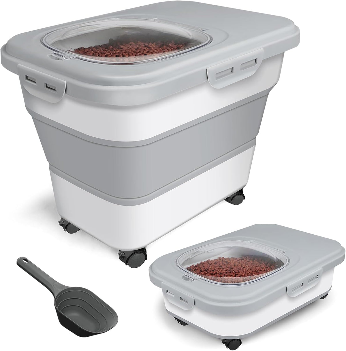 Dog Food Storage Container Small, 10-13lbs Collapsible Dog Cat Food Containers with Airtight Clear Flip-top and Pet Food Scoop, Pet Food Storage Container Bin for Dog Cat Bird Other Pets Grey
