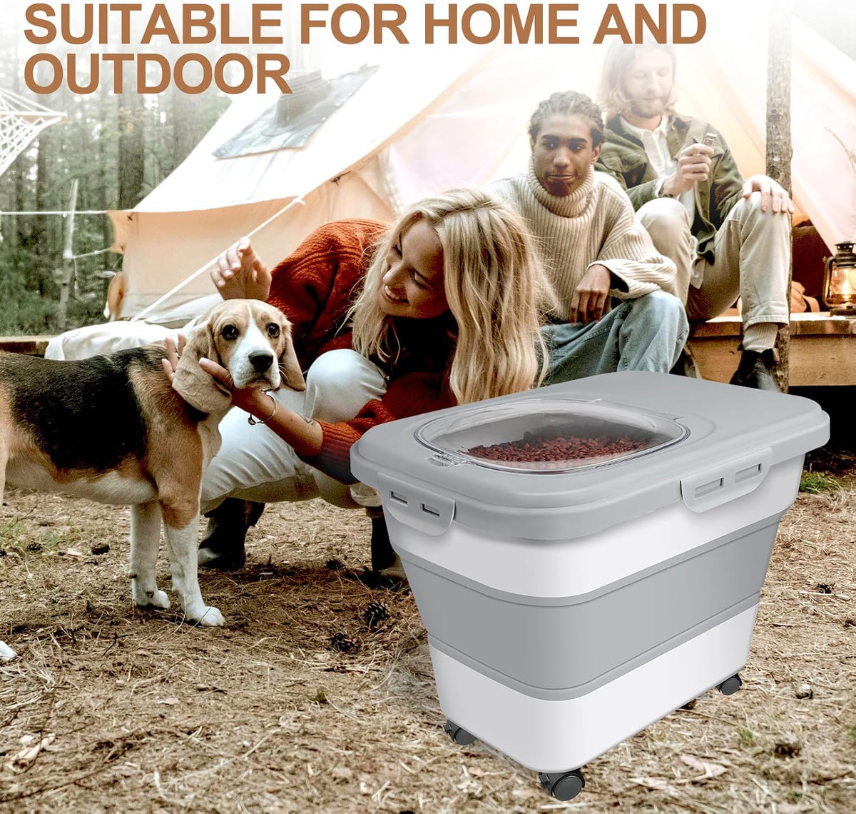 Dog Food Storage Container Small, 10-13lbs Collapsible Dog Cat Food Containers with Airtight Clear Flip-top and Pet Food Scoop, Pet Food Storage Container Bin for Dog Cat Bird Other Pets Grey