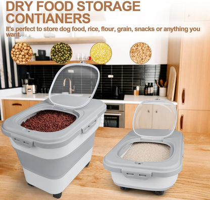Dog Food Storage Container Small, 10-13lbs Collapsible Dog Cat Food Containers with Airtight Clear Flip-top and Pet Food Scoop, Pet Food Storage Container Bin for Dog Cat Bird Other Pets Grey