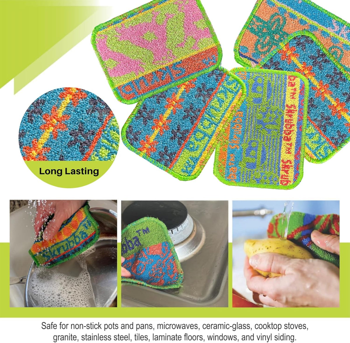! Skrubba Reusable Dish Scrubbers – Non-Scratch Scouring Pads for Kitchen & Household – Eco-Friendly, Dishwasher Safe Scrub Sponges for Dishes, Pots & Pans (Vogue)