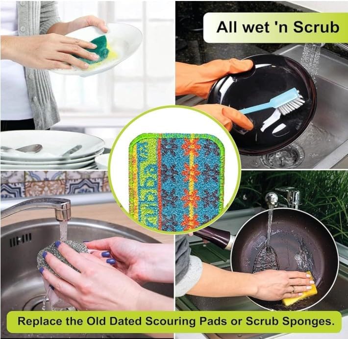! Skrubba Reusable Dish Scrubbers – Non-Scratch Scouring Pads for Kitchen & Household – Eco-Friendly, Dishwasher Safe Scrub Sponges for Dishes, Pots & Pans (Vogue)