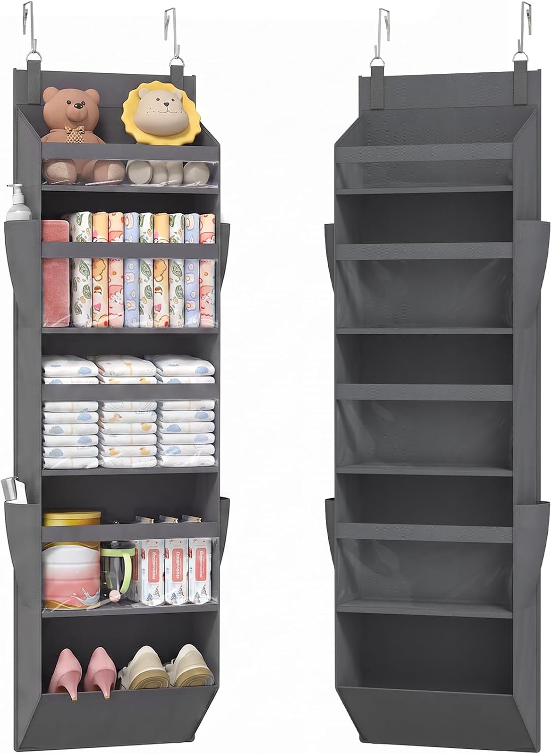 1 Pack Over the Door Organizer 5 Section Hanging Storage, Dark Gray