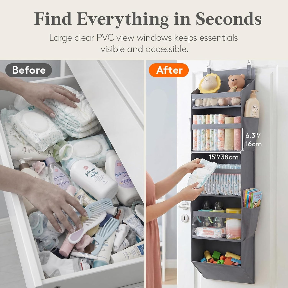 1 Pack Over the Door Organizer 5 Section Hanging Storage, Dark Gray