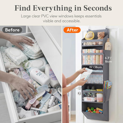 1 Pack Over the Door Organizer 5 Section Hanging Storage, Dark Gray