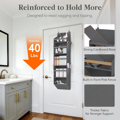1 Pack Over the Door Organizer 5 Section Hanging Storage, Dark Gray