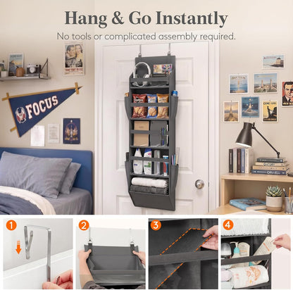 1 Pack Over the Door Organizer 5 Section Hanging Storage, Dark Gray