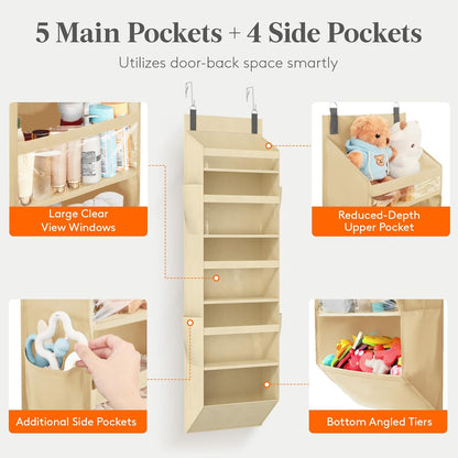 1 Pack Over the Door Organizer 5 Section Hanging Storage, Dark Gray
