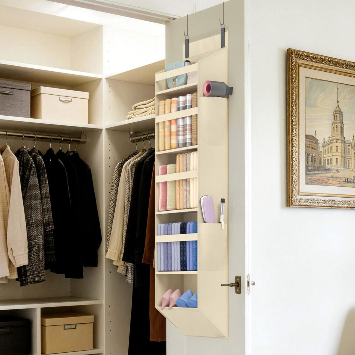 1 Pack Over the Door Organizer 5 Section Hanging Storage, Dark Gray