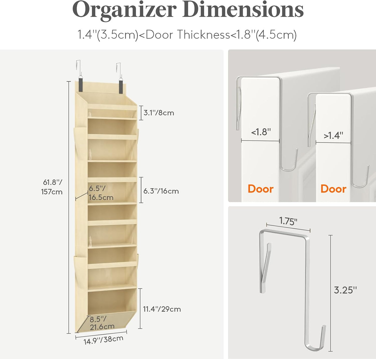 1 Pack Over the Door Organizer 5 Section Hanging Storage, Dark Gray