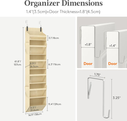 1 Pack Over the Door Organizer 5 Section Hanging Storage, Dark Gray
