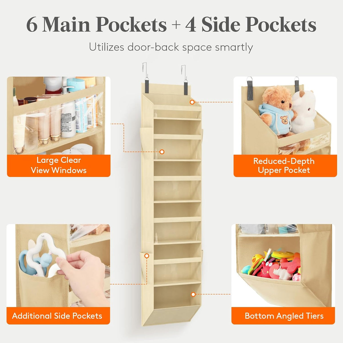 1 Pack Over the Door Organizer 5 Section Hanging Storage, Dark Gray