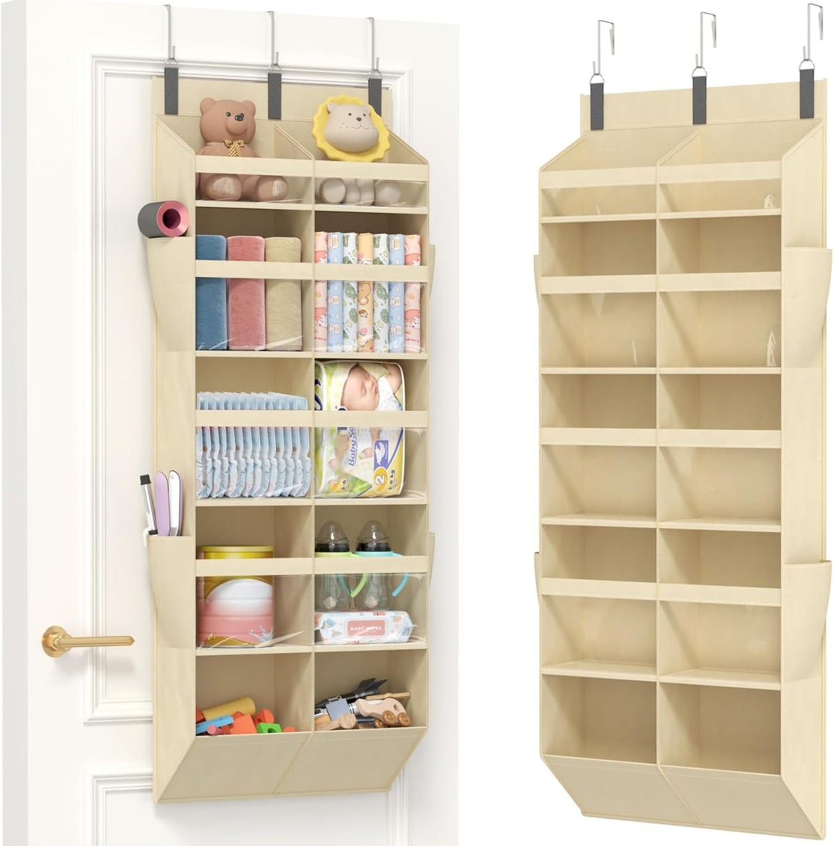 1 Pack Over the Door Organizer 5 Section Hanging Storage, Dark Gray