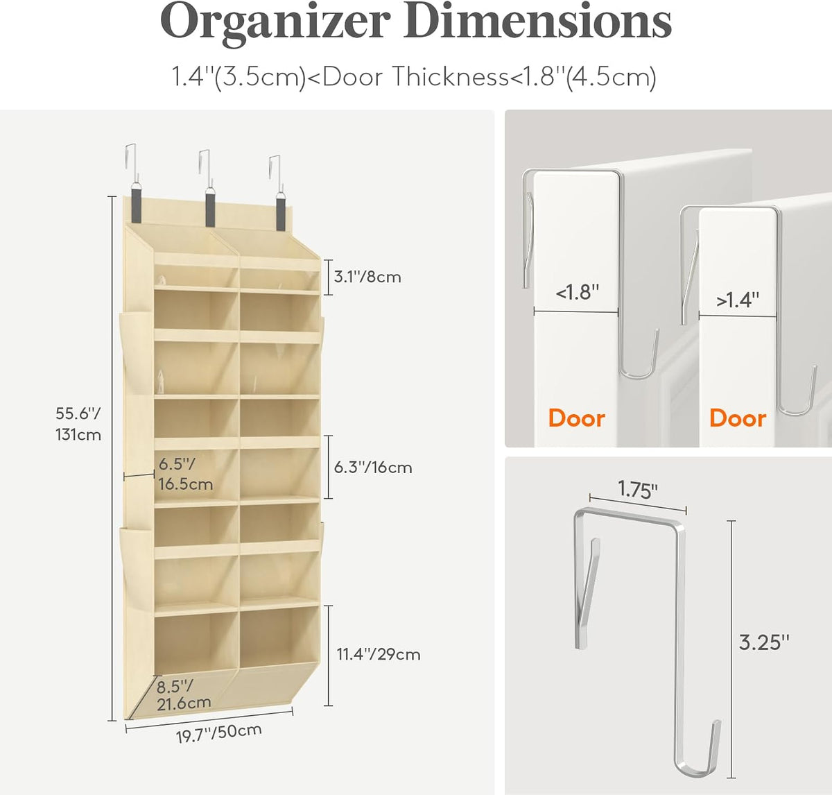 1 Pack Over the Door Organizer 5 Section Hanging Storage, Dark Gray
