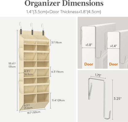 1 Pack Over the Door Organizer 5 Section Hanging Storage, Dark Gray