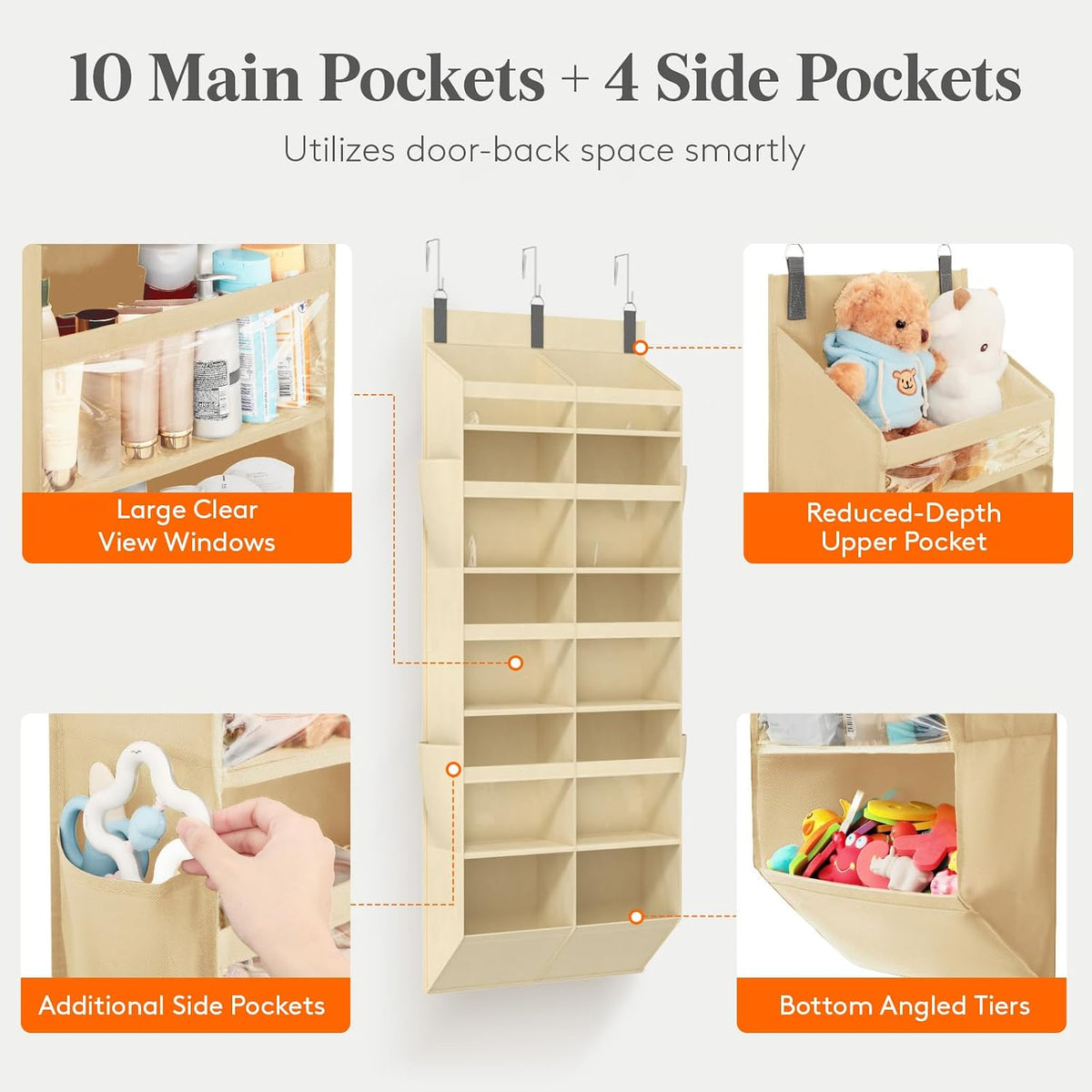 1 Pack Over the Door Organizer 5 Section Hanging Storage, Dark Gray
