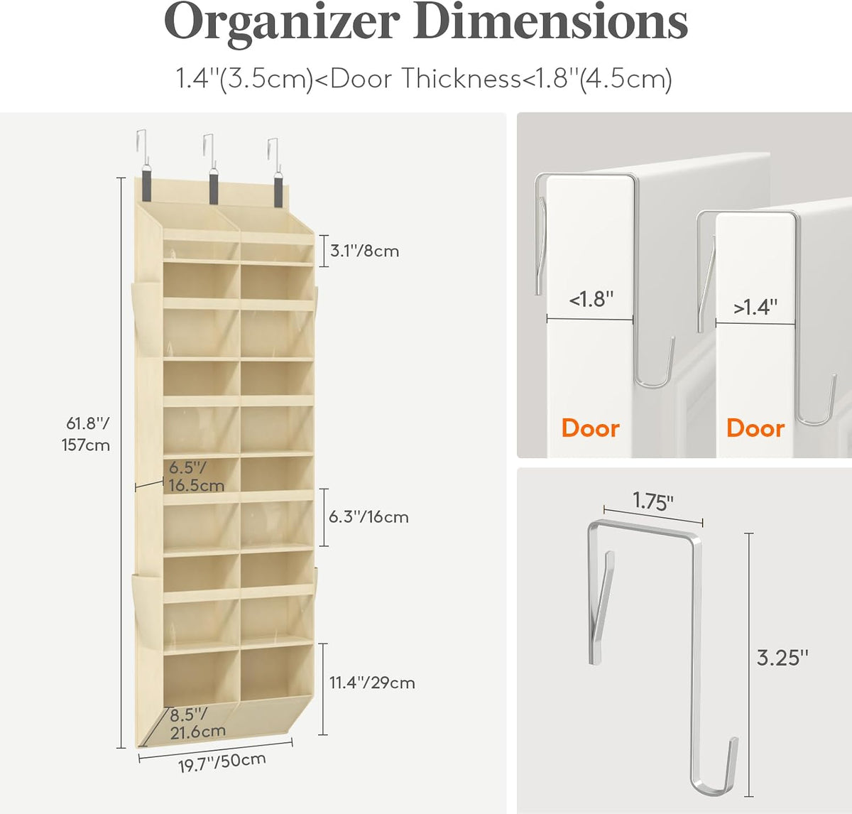 1 Pack Over the Door Organizer 5 Section Hanging Storage, Dark Gray