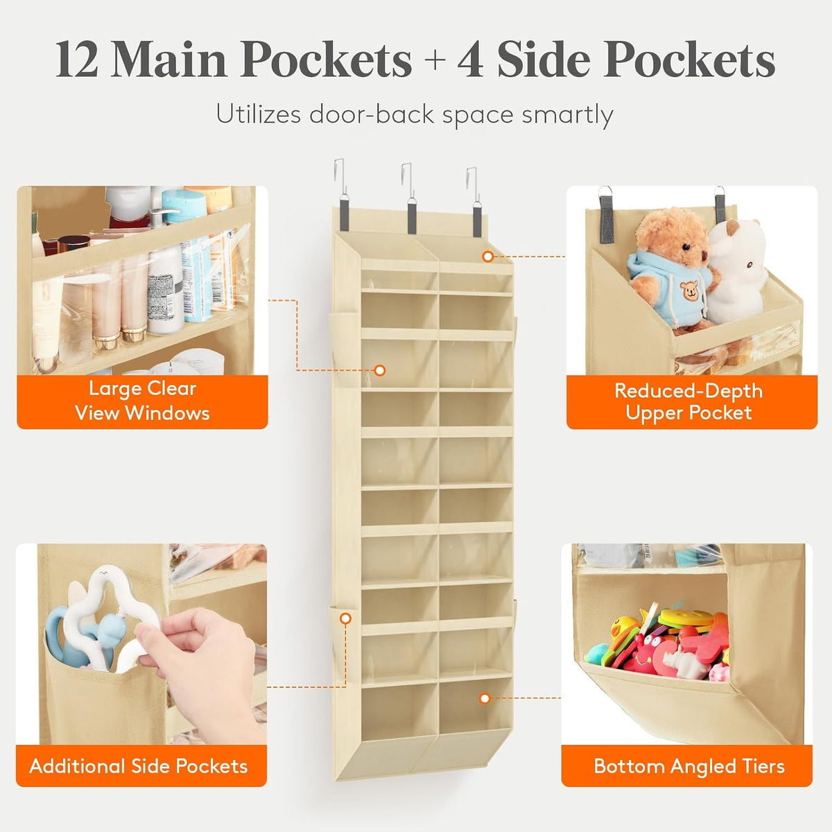 1 Pack Over the Door Organizer 5 Section Hanging Storage, Dark Gray