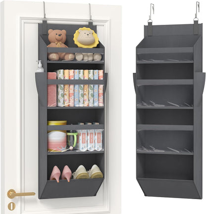 1 Pack Over the Door Organizer 5 Section Hanging Storage, Dark Gray