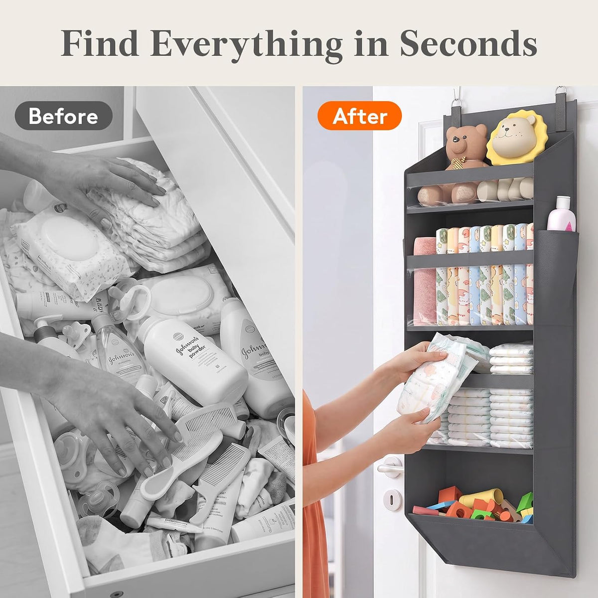 1 Pack Over the Door Organizer 5 Section Hanging Storage, Dark Gray
