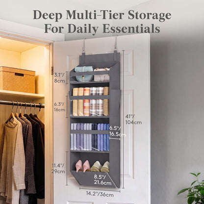 1 Pack Over the Door Organizer 5 Section Hanging Storage, Dark Gray