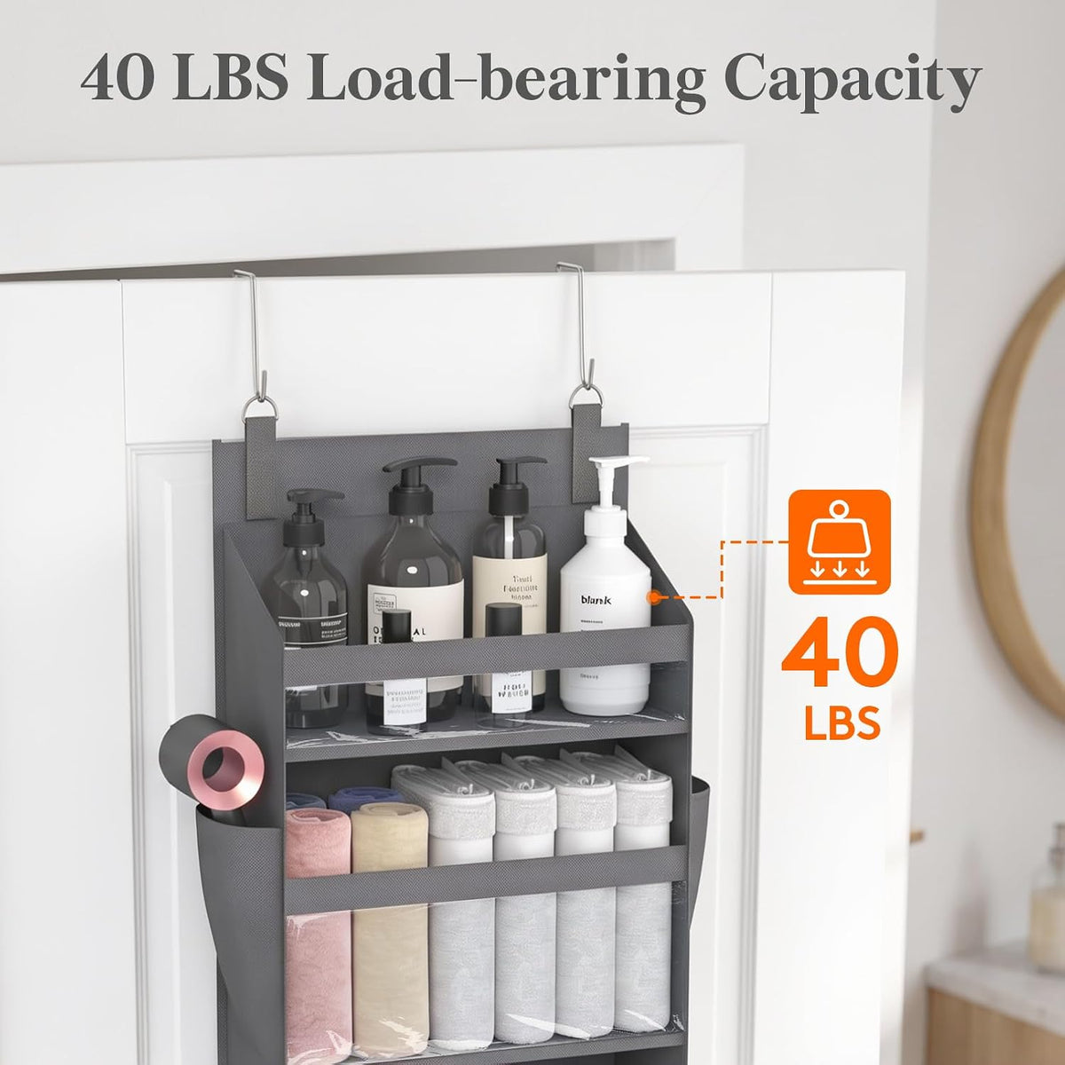 1 Pack Over the Door Organizer 5 Section Hanging Storage, Dark Gray
