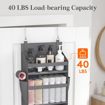 1 Pack Over the Door Organizer 5 Section Hanging Storage, Dark Gray