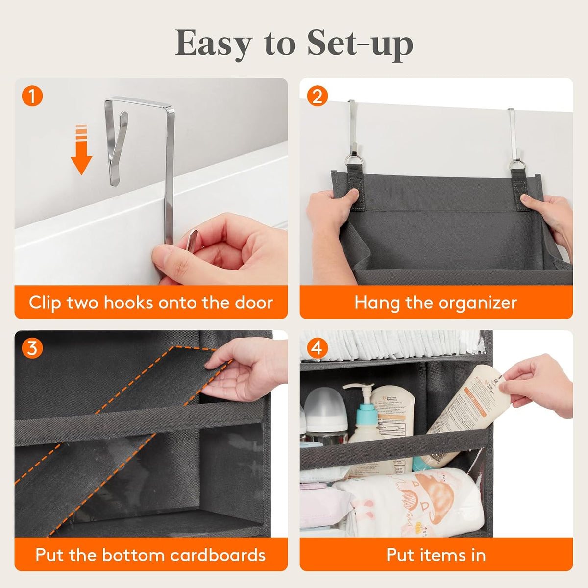 1 Pack Over the Door Organizer 5 Section Hanging Storage, Dark Gray