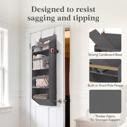 1 Pack Over the Door Organizer 5 Section Hanging Storage, Dark Gray