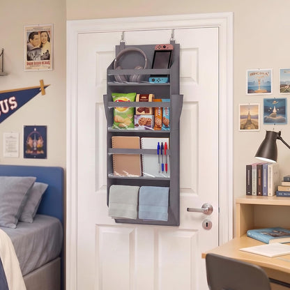 1 Pack Over the Door Organizer 5 Section Hanging Storage, Dark Gray