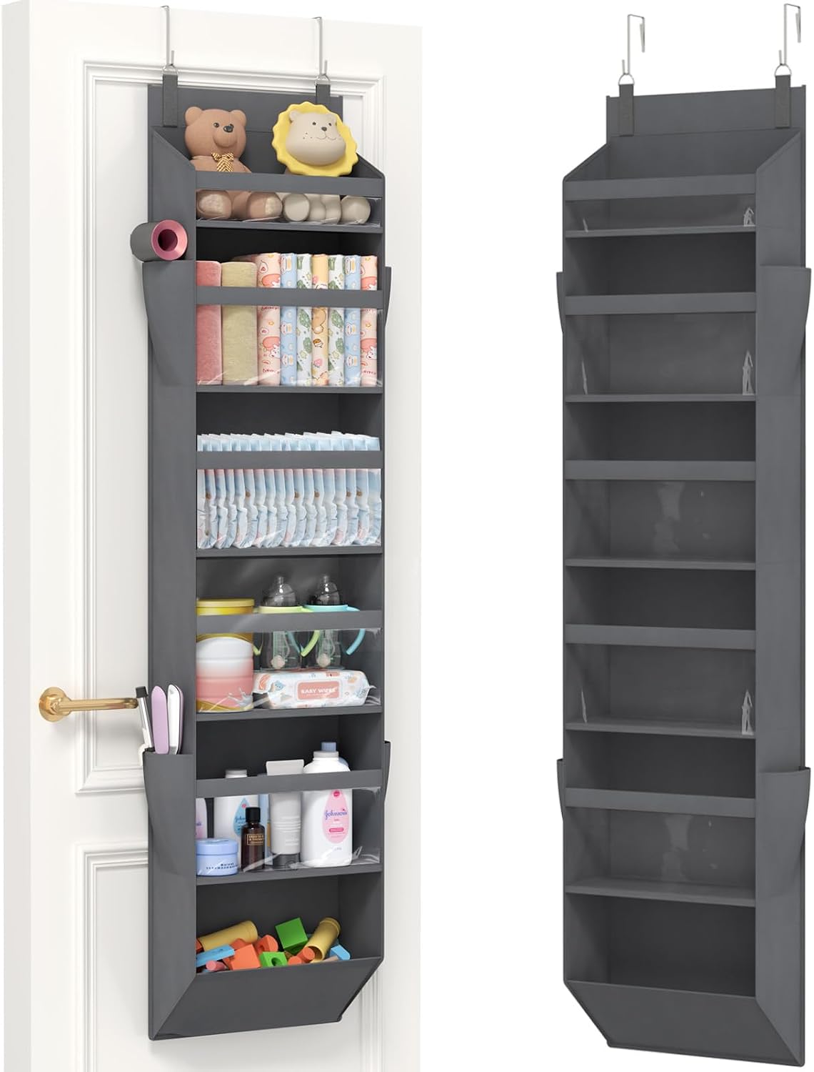 1 Pack Over the Door Organizer 5 Section Hanging Storage, Dark Gray