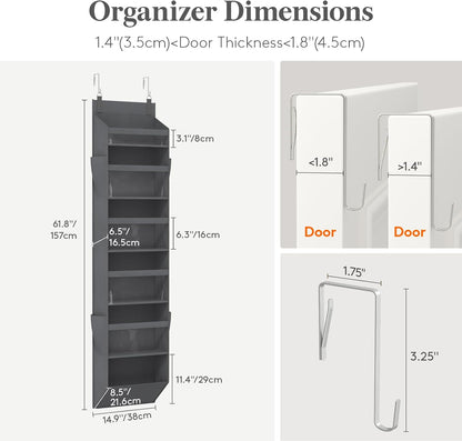 1 Pack Over the Door Organizer 5 Section Hanging Storage, Dark Gray