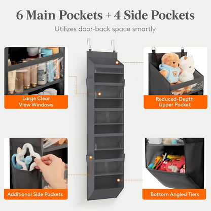 1 Pack Over the Door Organizer 5 Section Hanging Storage, Dark Gray