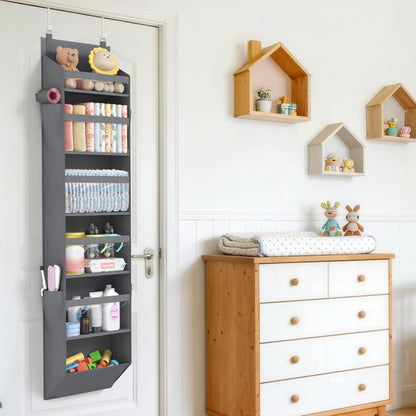 1 Pack Over the Door Organizer 5 Section Hanging Storage, Dark Gray