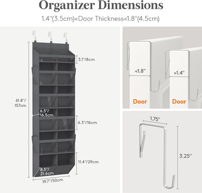 1 Pack Over the Door Organizer 5 Section Hanging Storage, Dark Gray