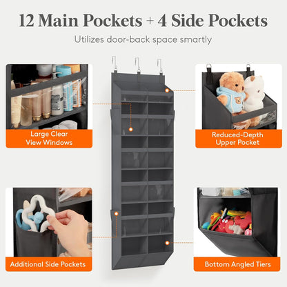 1 Pack Over the Door Organizer 5 Section Hanging Storage, Dark Gray