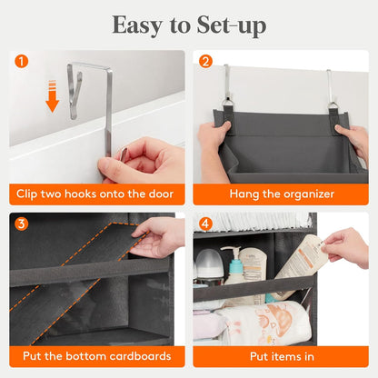 1 Pack Over the Door Organizer 5 Section Hanging Storage, Dark Gray