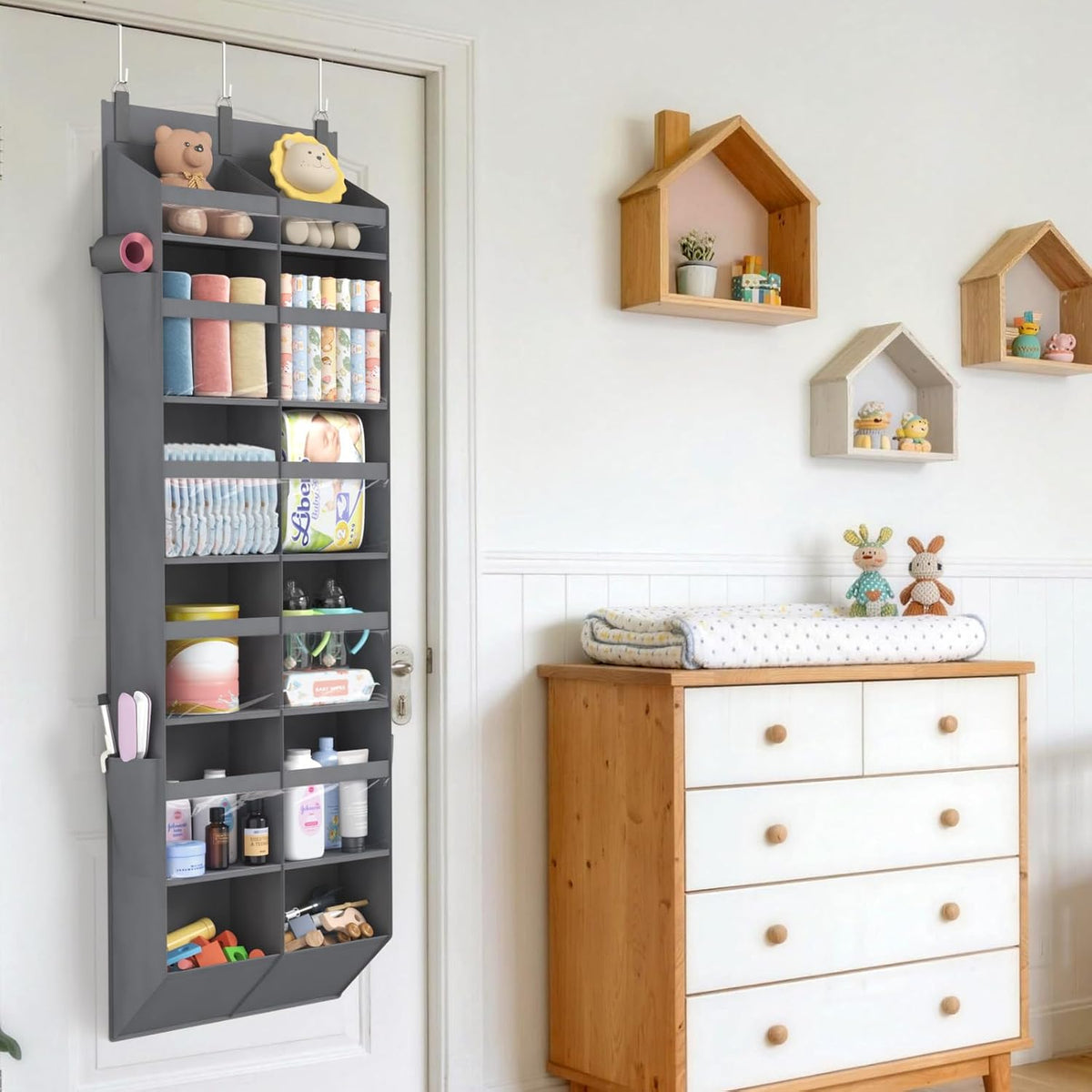 1 Pack Over the Door Organizer 5 Section Hanging Storage, Dark Gray