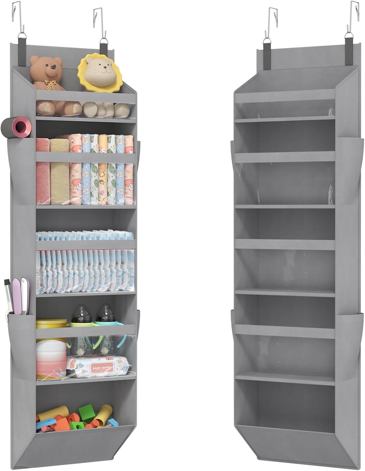 1 Pack Over the Door Organizer 5 Section Hanging Storage, Dark Gray