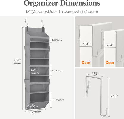 1 Pack Over the Door Organizer 5 Section Hanging Storage, Dark Gray